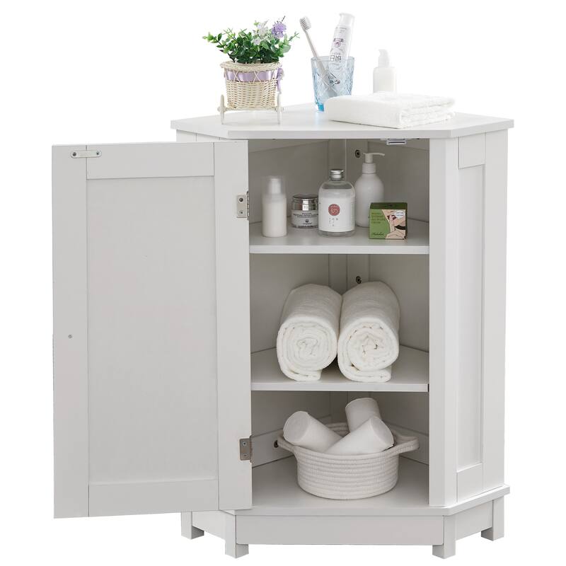 Bathroom Cabinet Triangle Corner Storage Cabinet with Adjustable Shelf Modern Style MDF Board