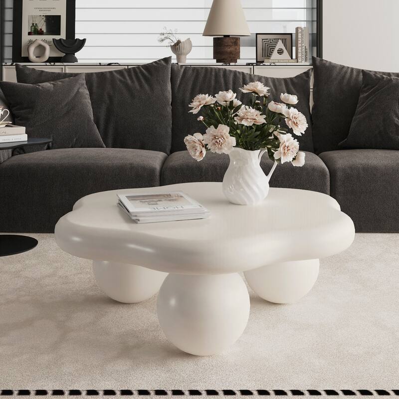 Cloud Shaped Coffee Table, Petal-Shaped Modern Minimalist Coffee Table with Spherical Legs