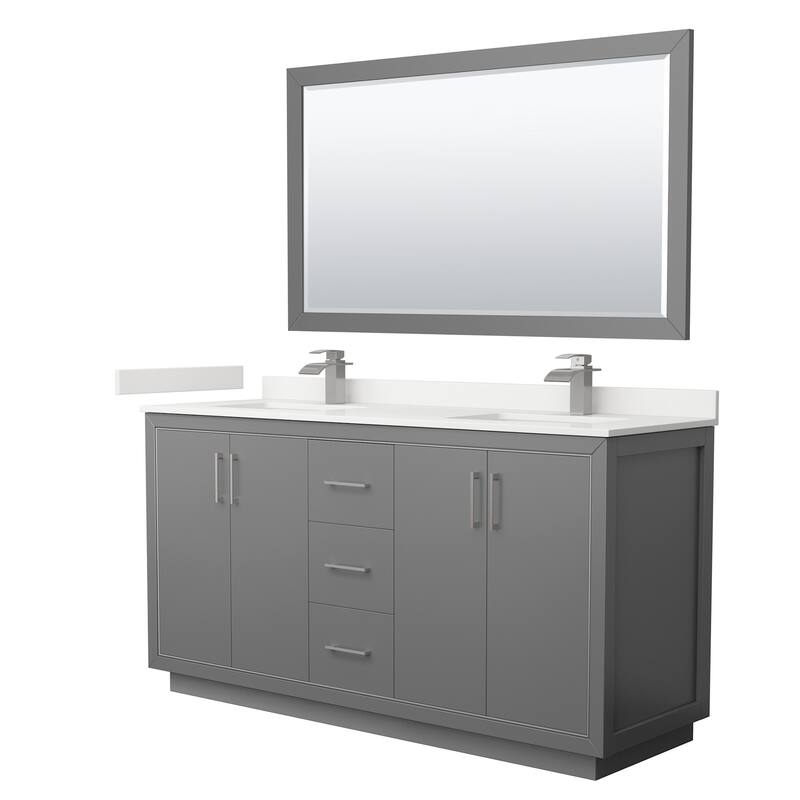Wyndham Collection WCF111166D-QTZ-UNSM58 Icon 66" Free Standing Double - Dark Gray / White Quartz Top / Brushed Nickel