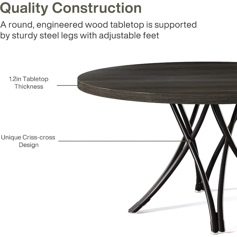 48" Modern Black Round Dining Table with Engineered Wood Top and Metal Cross Legs - 47.24”Dia x 29.13”H