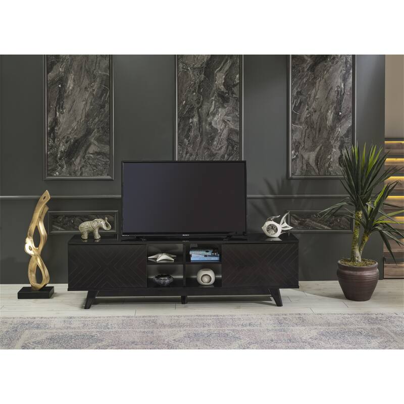 TV Stand Console Wood TV Cabinet with 2 Closet Spaces for Living Room