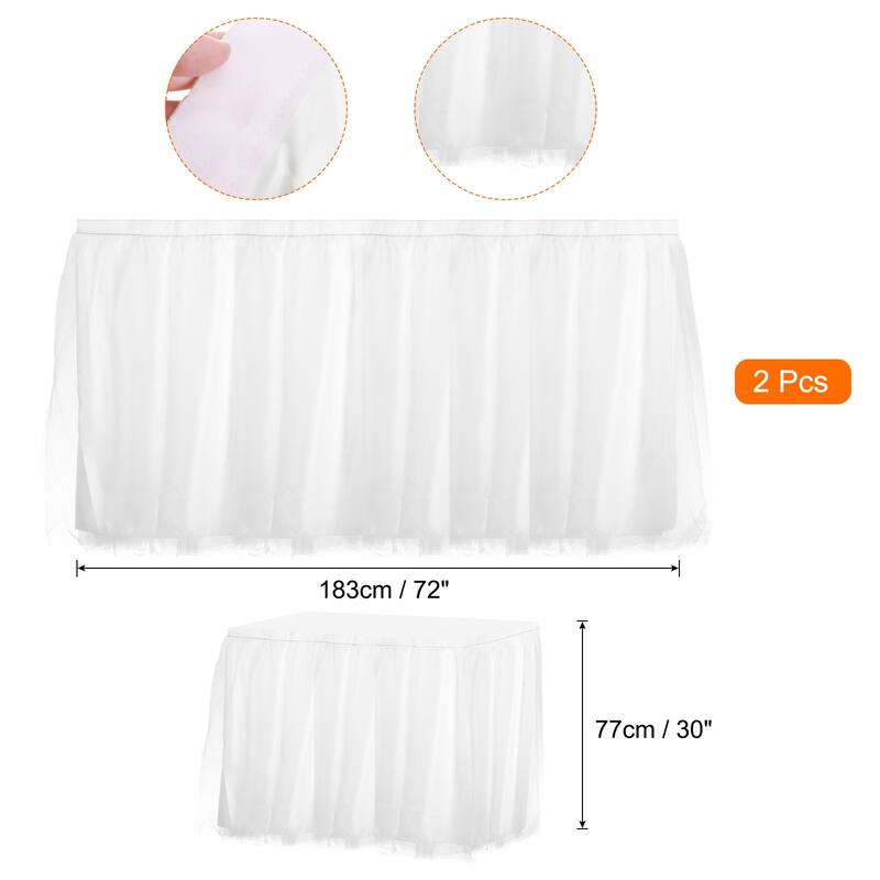 2 Pcs 6ft Tulle Table Skirt Tutu Tablecloth for Party Table Decoration - 72 x 30 inch - White