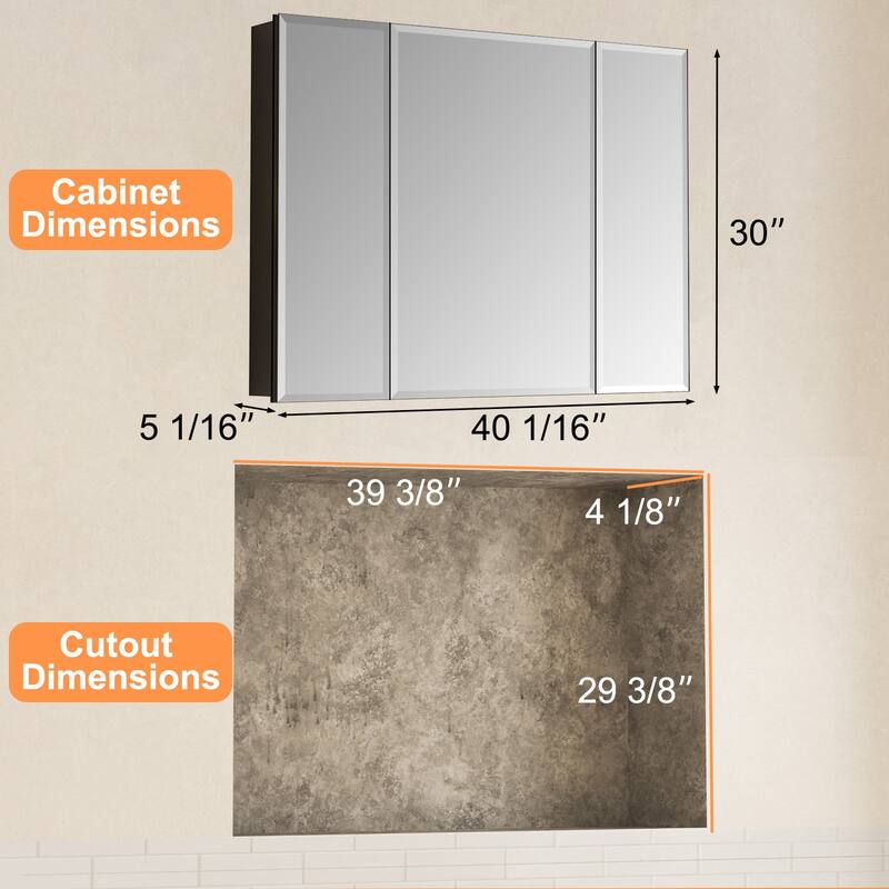 Belle Medicine Cabinet with Mirror, Adjustable Shelves, Recessed or Wall Mount
