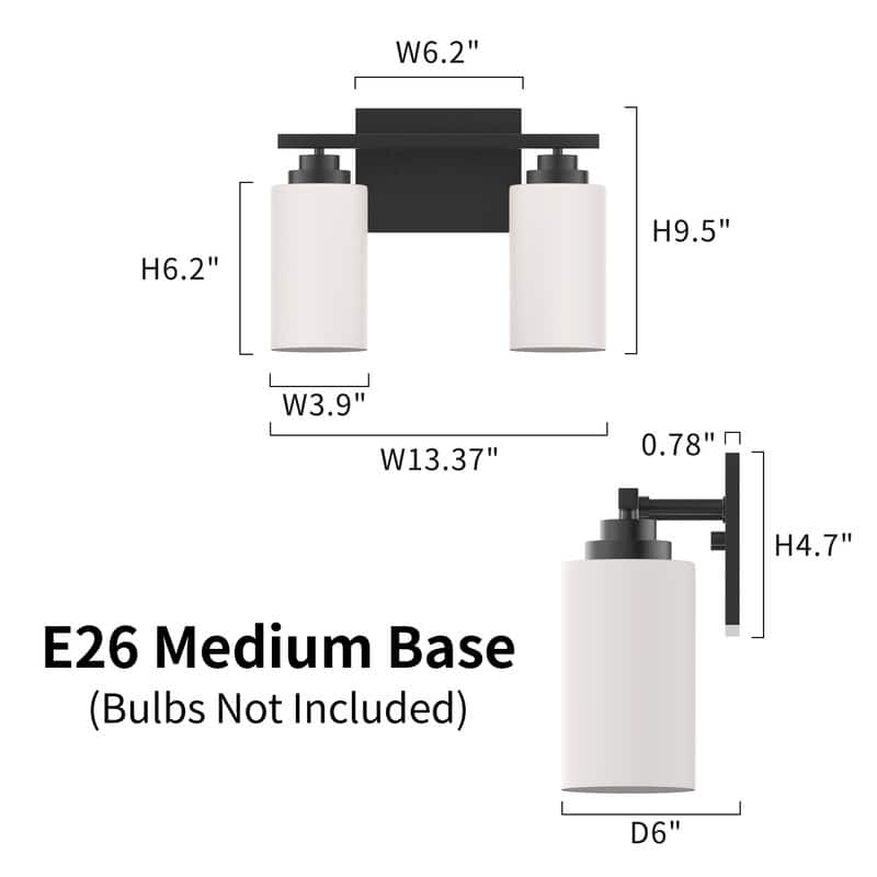 KAWOTI 2-Light Dimmable Bathroom Vanity Light with Frosted White Glass