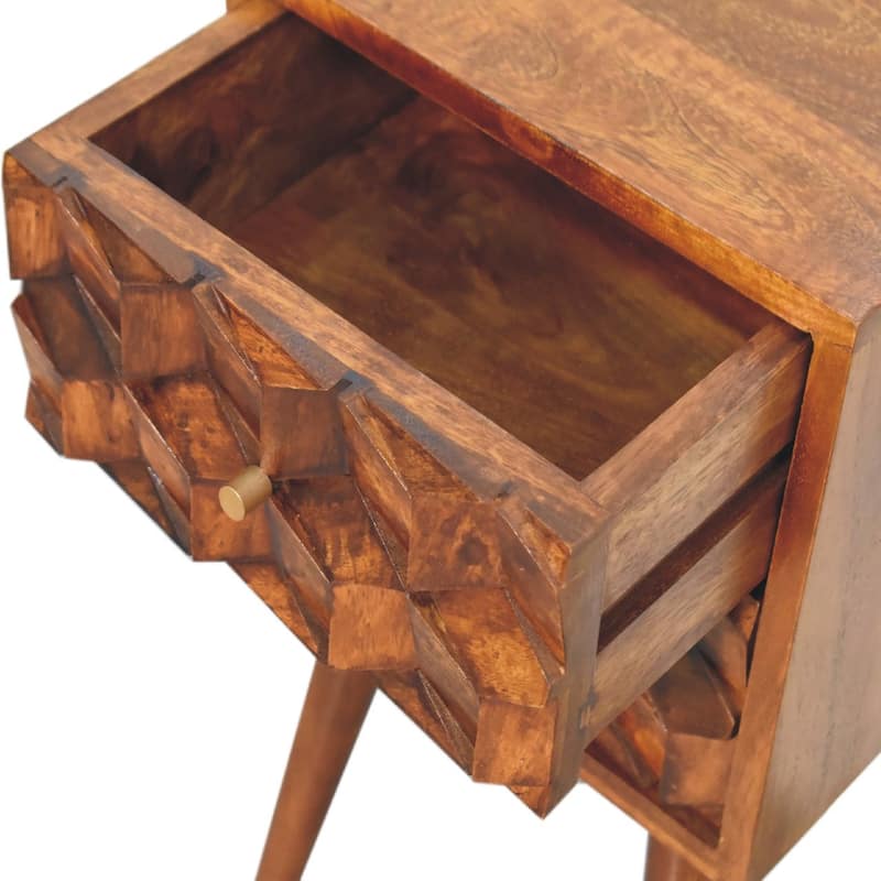 Artisan Furniture Solid Wood Mini Chestnut Cube 2 Drawer Nightstand