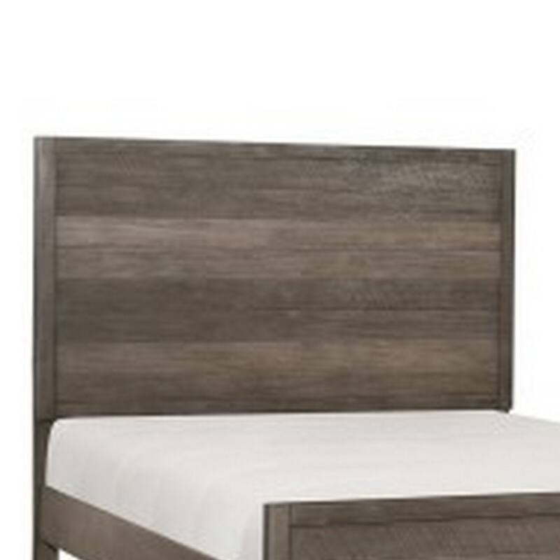 Modern Queen Bed, Panel Headboard and Footboard, Flared Metal Legs, Gray