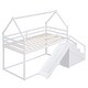 preview thumbnail 18 of 21, Wood Twin over Twin Bed House Roof Frame Loft Bunk Bed with Slide and Storage Staircase 2-in-1 Frame House-shaped Bed Frame