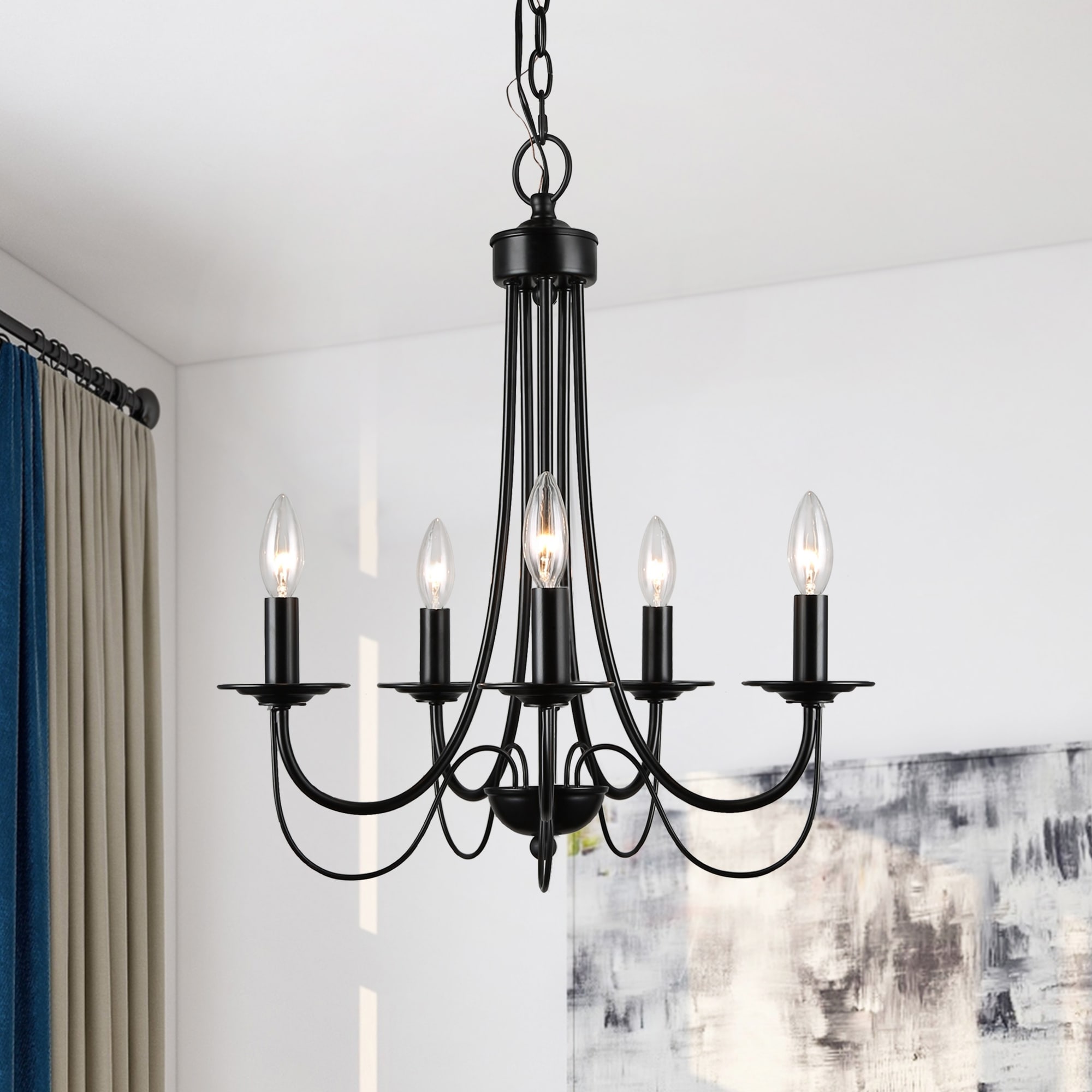 Farmhouse Black 5-Light Chandelier Transitional Light for Dining Room - 18.5" x 18.5 "x 23.6"