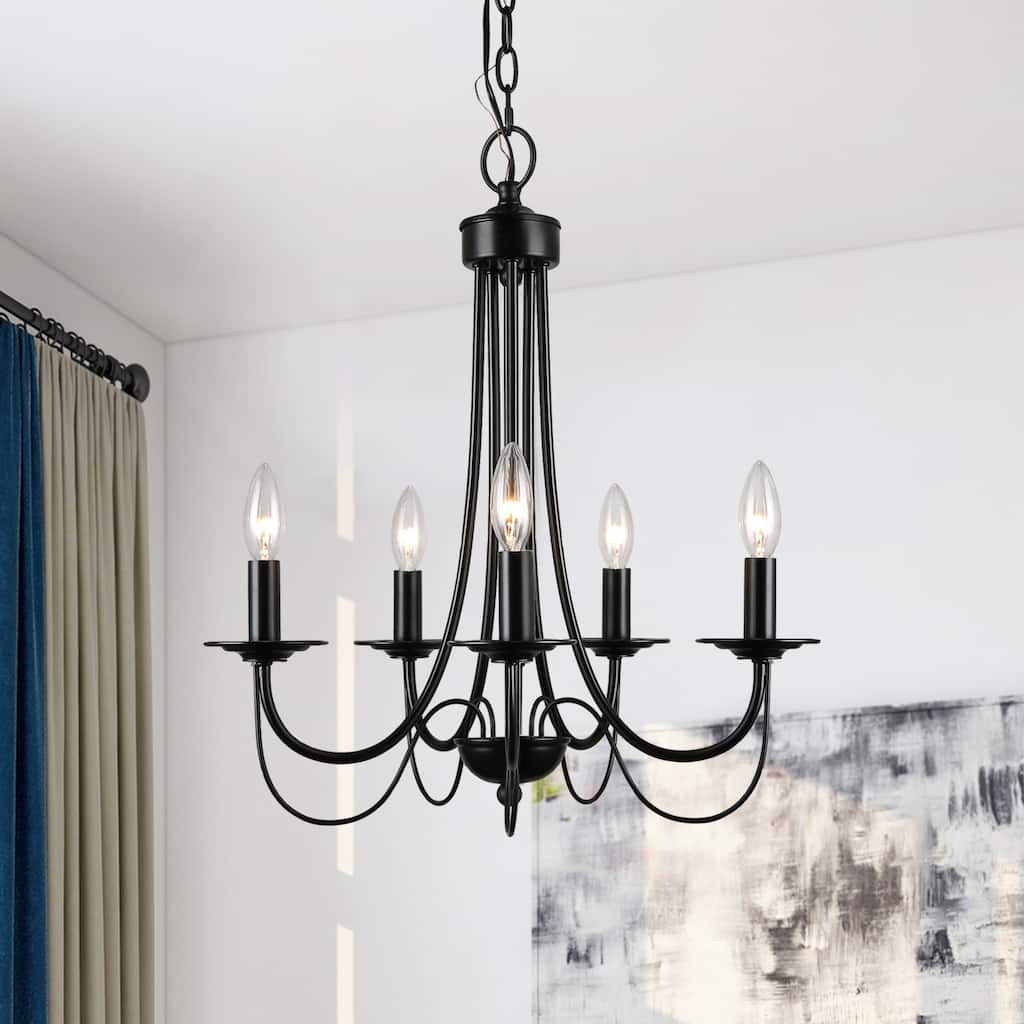 Farmhouse Black 5-Light Chandelier Transitional Light for Dining Room - 18.5" x 18.5 "x 23.6"