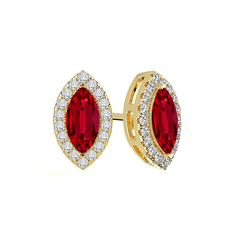 Auriya 14k Gold Lab Grown Gemstone Ruby Stud Earrings Marquise 0.25 to 5.00 ct. tw. Halo Screw-Back