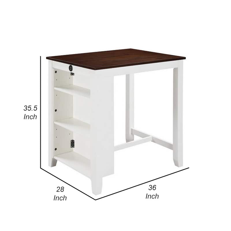 36 Inch Counter Height Small Dining Table with Shelves, USB Port, White - Brown+White