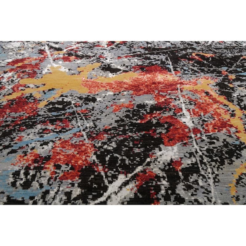 Vegetable Dye Wool/ Silk Oriental Abstract Area Rug Hand-knotted - 12'0" x 15'5"