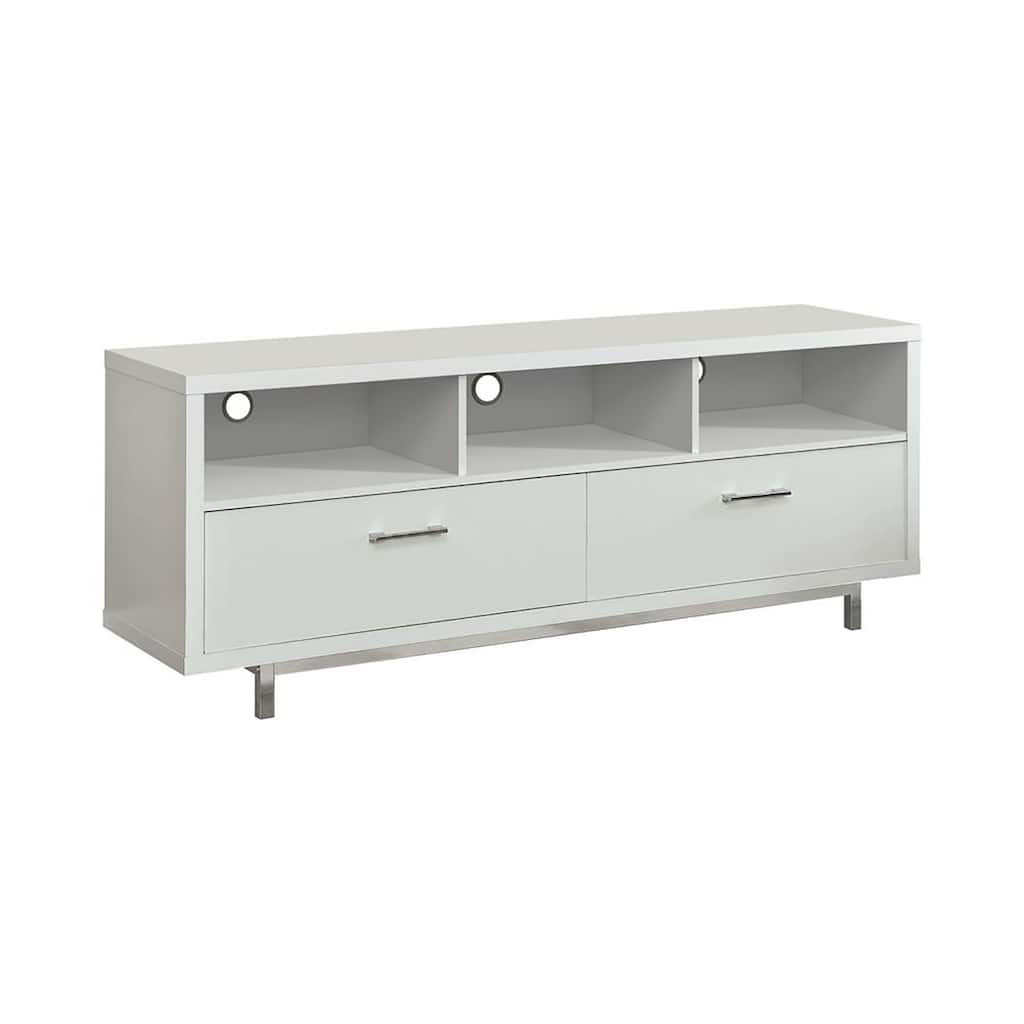 Modern 60" White TV Stand with 2 Drawers and 3 Open Shelves, Contemporary Storage Console for TVs Up to 66"