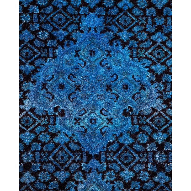 Overton Hand Knotted Wool Vintage Inspired Modern Contemporary Overdyed Blue Area Rug - 6' 1" x 8' 9"