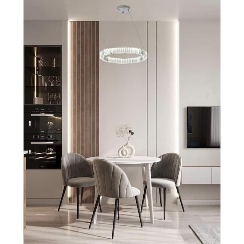 1-Light Chrome LED Chandelier With Clear Crystals