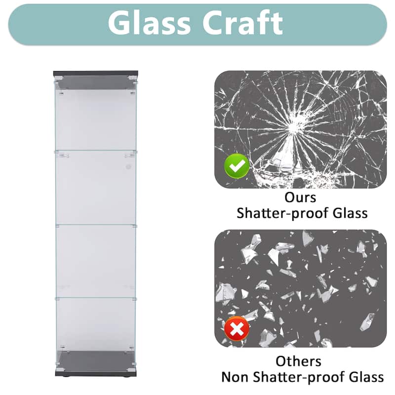 Glass Display Cabinet with Doors & Locks, Acrylic Shelves, Floor Standing Storage Showcase for Home or Office