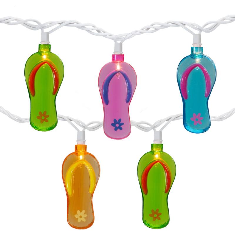 10 Summer Flip Flop String Christmas Light Set, 7.25ft White Wire