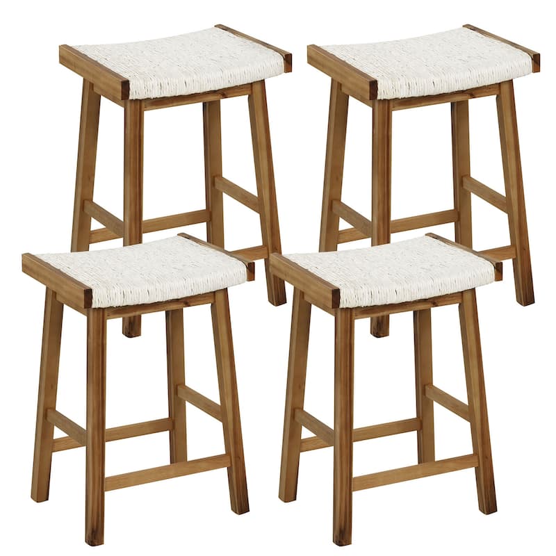 Gymax Set of 4 Saddle Bar Stools 25.5'' Counter Height Dining Stools - Counter Height - Brown - Set of 4