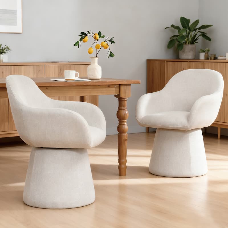 Modern 22.5" W Upholstered Swivel Barrel Back Dining Chair - Set of 2 - Cream