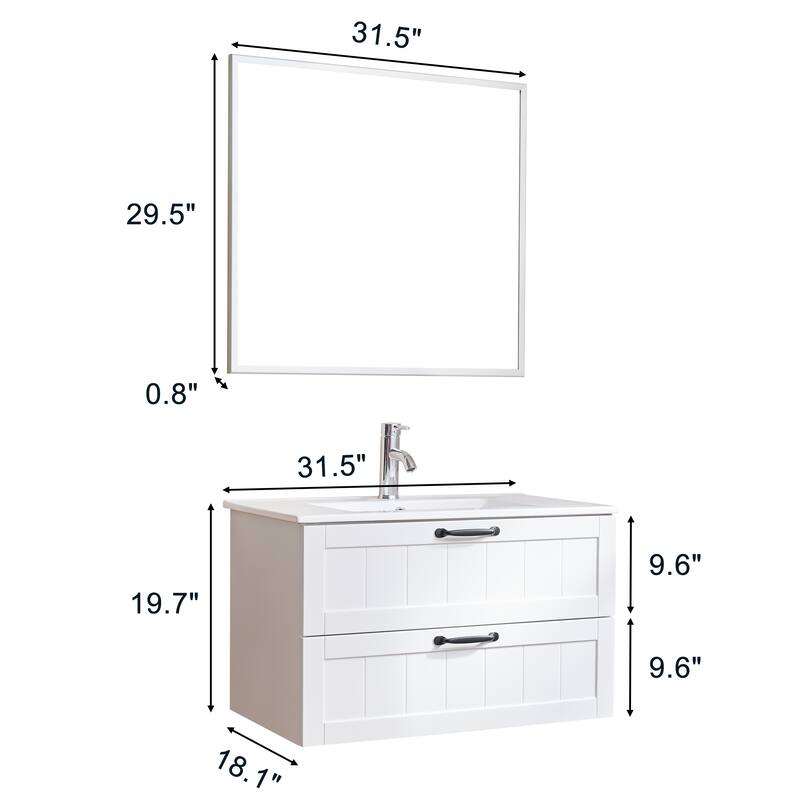 GDFStudio - 31.5" Modern Style Bathroom Cabinet, Double Drawer with Decor Line, Wall-Mounted Vanity
