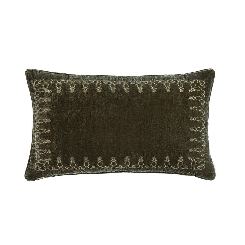 HiEnd Accents Stella Faux Silk Velvet Romantic Western Embroidered Decorative Throw Lumbar Pillow, 14"x24"