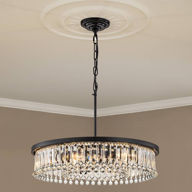 Starsky 6-Light 21" Modern Crystal Drum Living Room Contemporary Round Chandelier