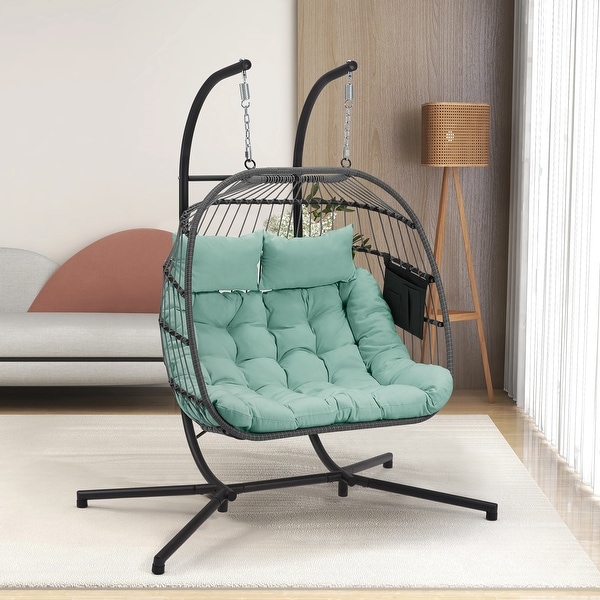 hanging double egg chair with cushion and stand