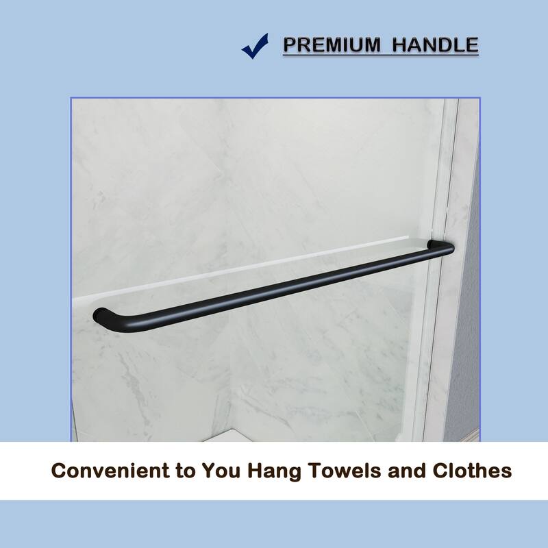 Elegant Double Sliding Shower Door in Matte Black Finish with 1/4 inch Clear Shower Tempered Glass Panel Tub Door