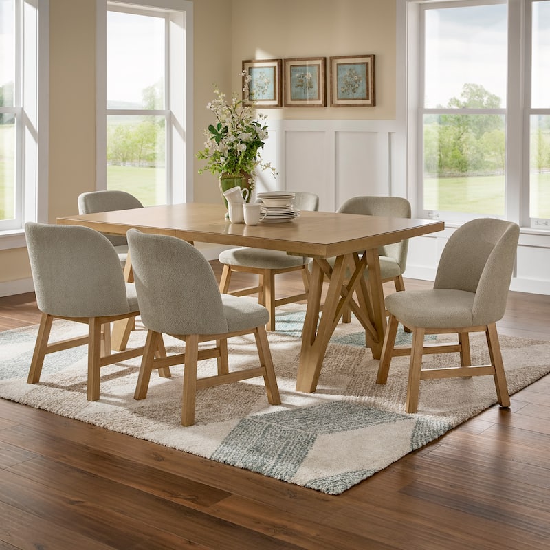 Harstad 72"-90" Wood Finish Extendable Dining Set by iNSPIRE Q Modern - Dining Table + 6 Side Chairs - Oak Wash