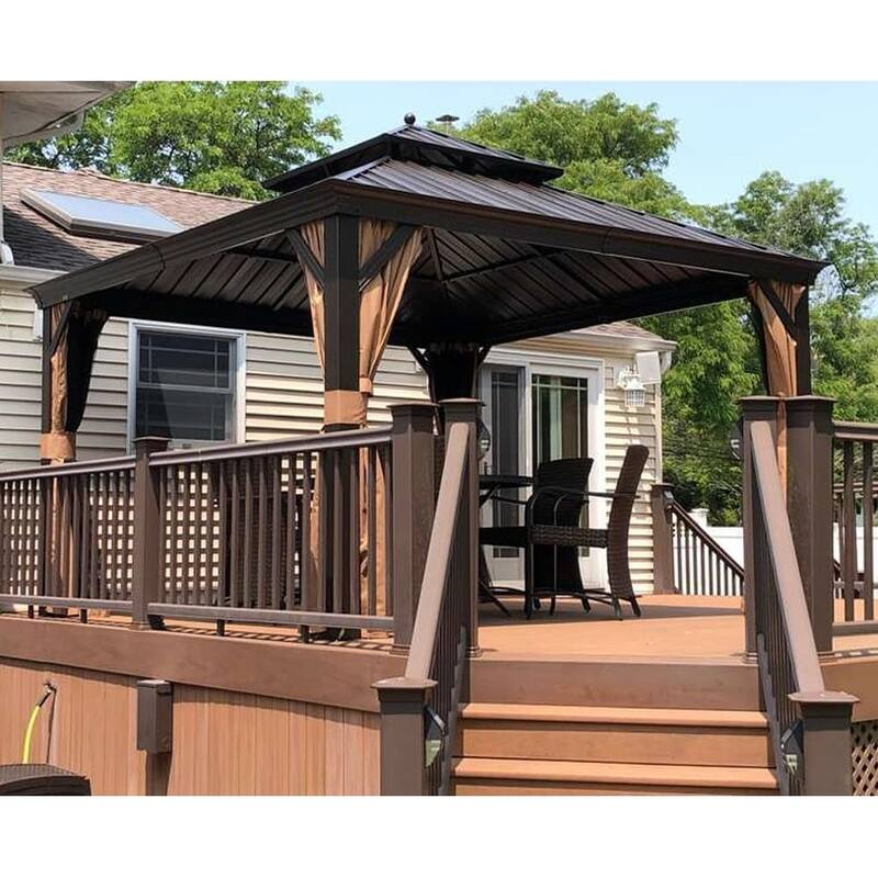 PURPLE LEAF Outdoor Gazebo Aluminum Frame Galvanized Steel Hardtop Gazebo - 12ft x 12ft - Beige