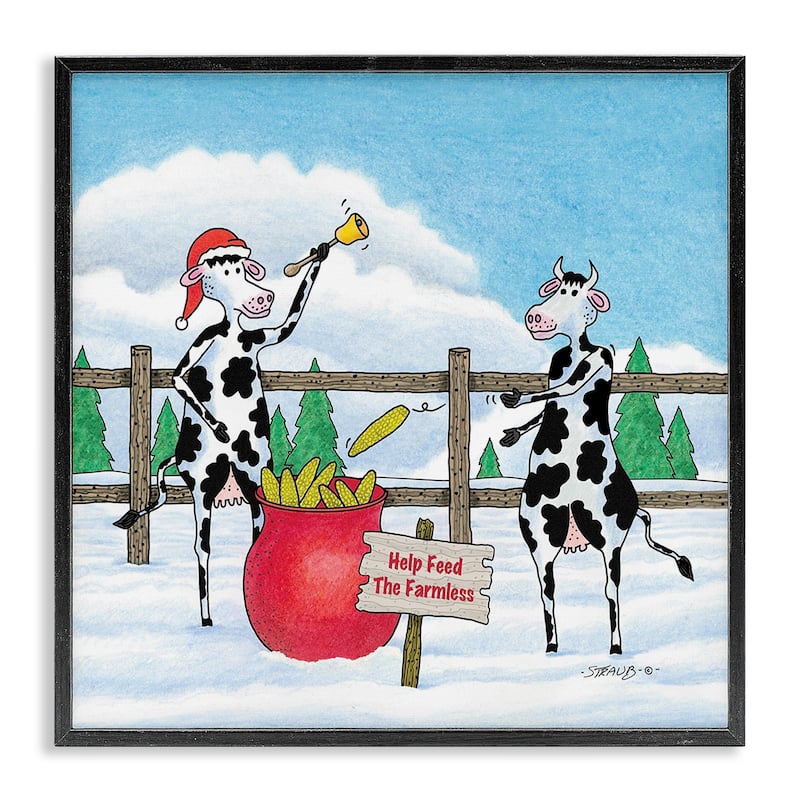 Stupell Feed The Farmless Funny Cows Framed Giclee Art Design By Roger Straub - 12 x 12 - Black