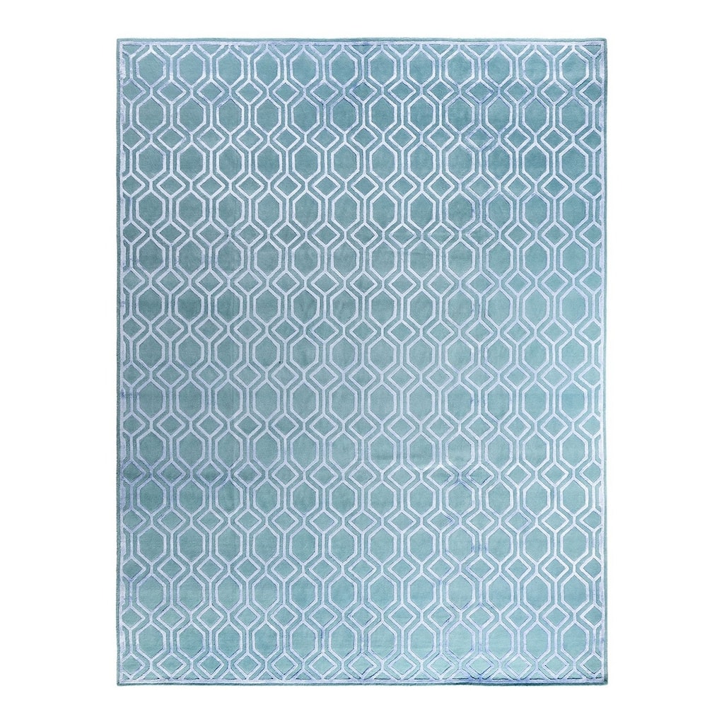 Modern One-of-a-Kind Handmade Area Rug, Blue - 9' 2" x 12' 0"