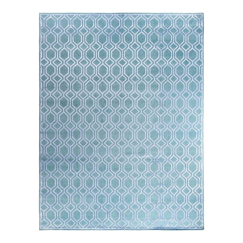 Modern One-of-a-Kind Handmade Area Rug, Blue - 9' 2" x 12' 0"