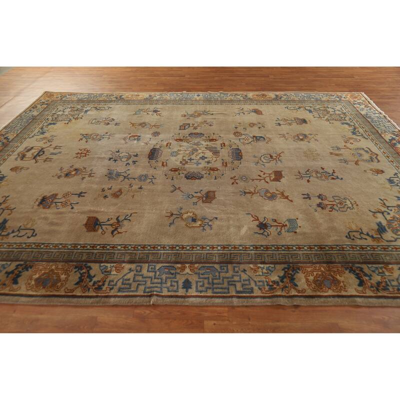Hand Knotted Oriental 100% Wool Carpet Traditional Medallion Brown Art Deco Area Rug - 11' 1'' X 8' 7''