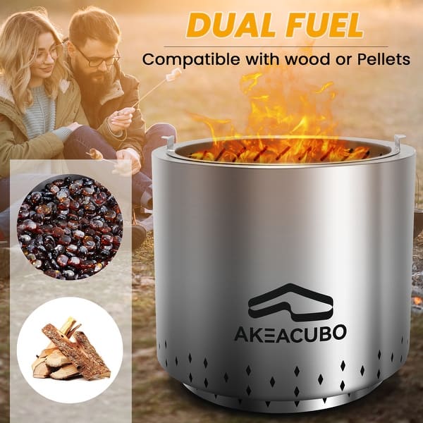 21 in Outdoor Smokeless Fire Pit Portable Wood Burning with Cover - Bed ...