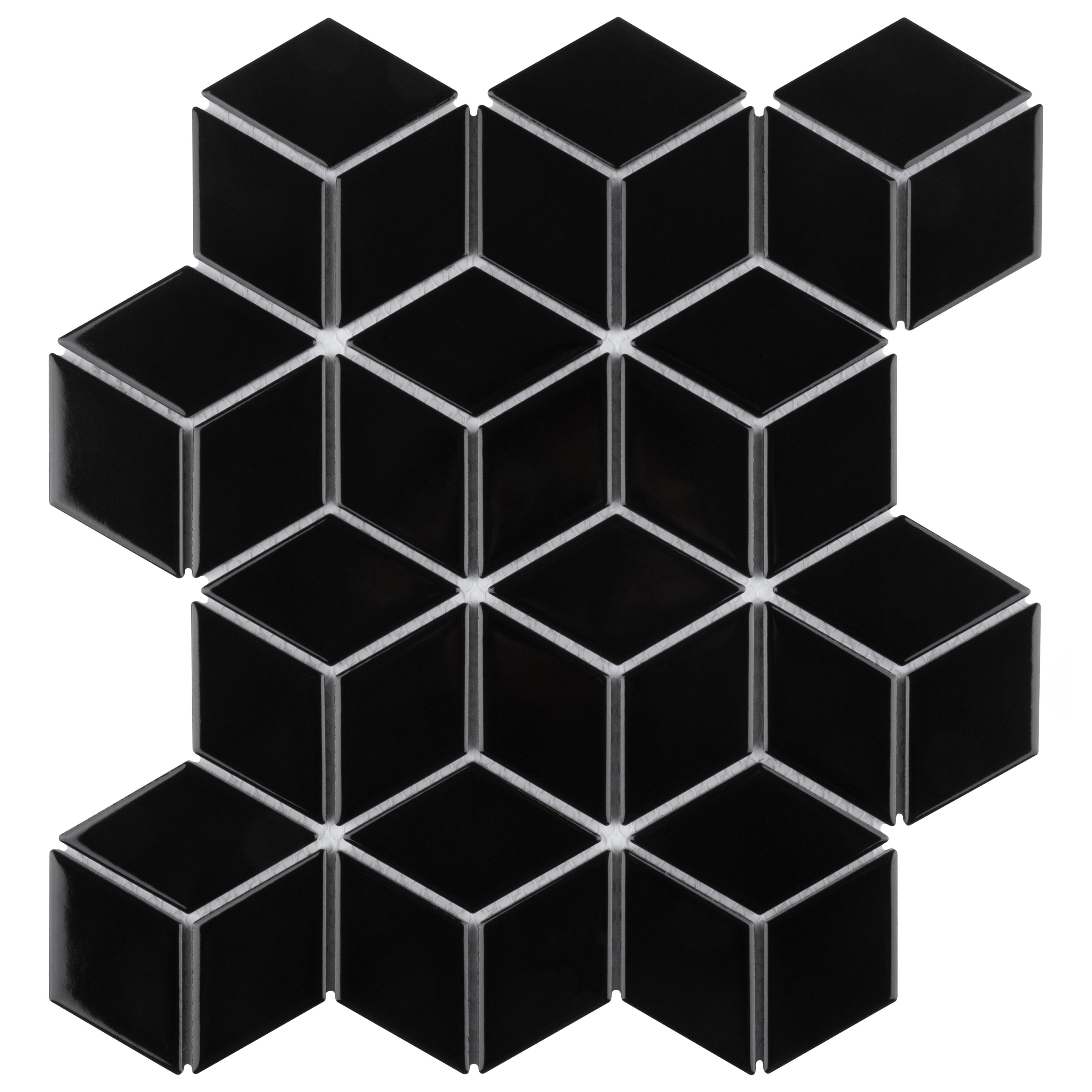 Merola Tile Metro Rhombus Glossy Black 10-1/2" x 12-1/8" Porcelain Floor and Wall Tile