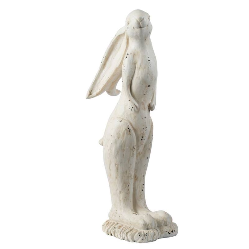 28.25" Cream White Distressed Vintage Style Large Rabbit Figurine