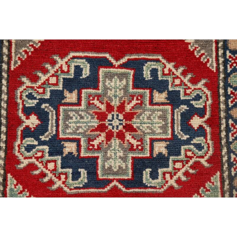 Geometric Kazak Runner Rug Handmade Wool Carpet - 2'7" x 10'7"