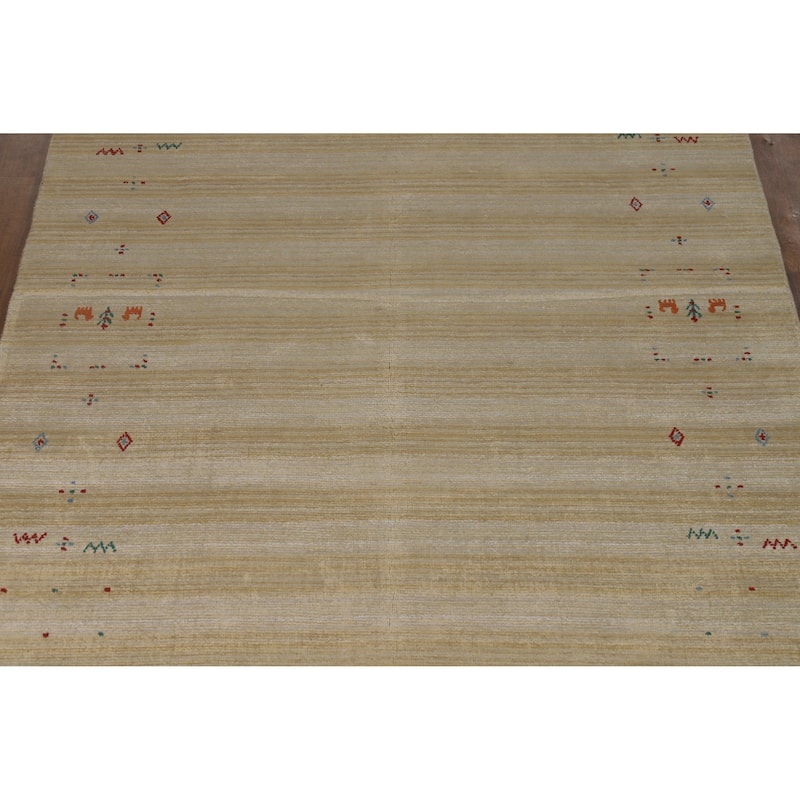 Hand Knotted Oriental 100% Wool Carpet Tribal Animal Pictorial Yellow & Gold Gabbeh Area Rug - 8' 1'' X 5' 0''