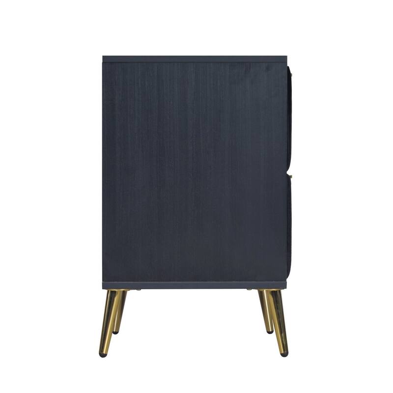 Black/Gold 2 Drawer 15.75 in. W Nightstand with Sturdy Hardware and Ample Storage