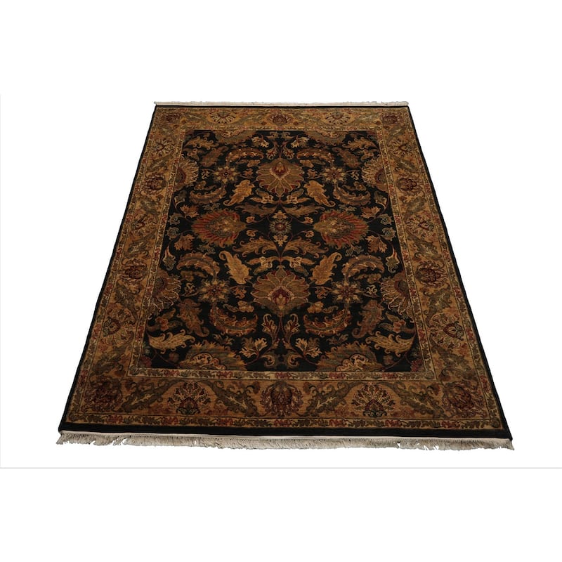 7'11''x10 Hand Knotted Wool Charcoal Agra Traditional Plush Pile Rug - 7' 11'' x 10'