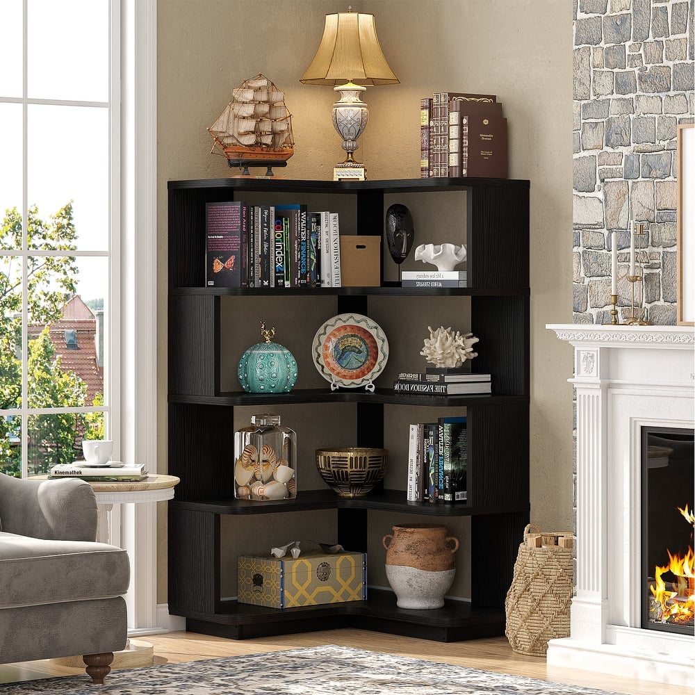 5-Tier Corner Space Shelving Bookshelves, Freestanding Display Storage Shelving