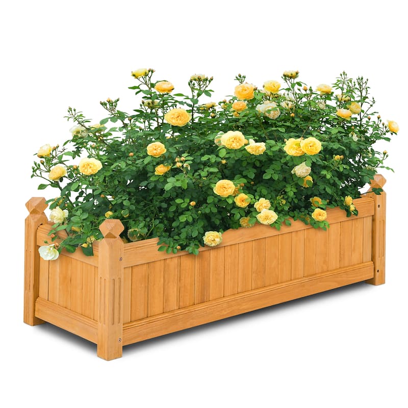Wooden Rectangular Planter Box Raised Garden Bed w/ Corner Drainage - Natural