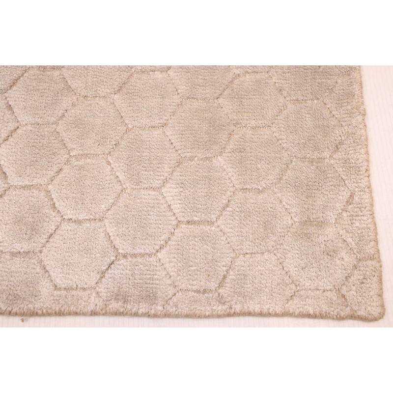 ECARPETGALLERY Hand Loomed Elysian Light Khaki Viscose Rug - 7'11 x 9'10