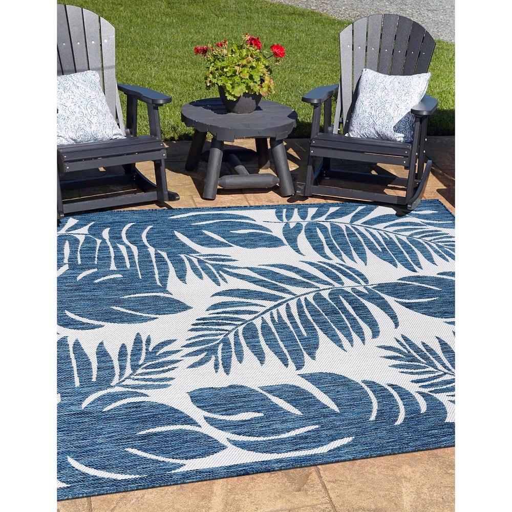 World Rug Gallery Floral Leaves Textured Flat Weave Indoor/Outdoor Area Rug
