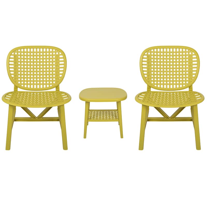 Retro 3Piece Hollow Design Outdoor Patio Table and Chair Set for 2