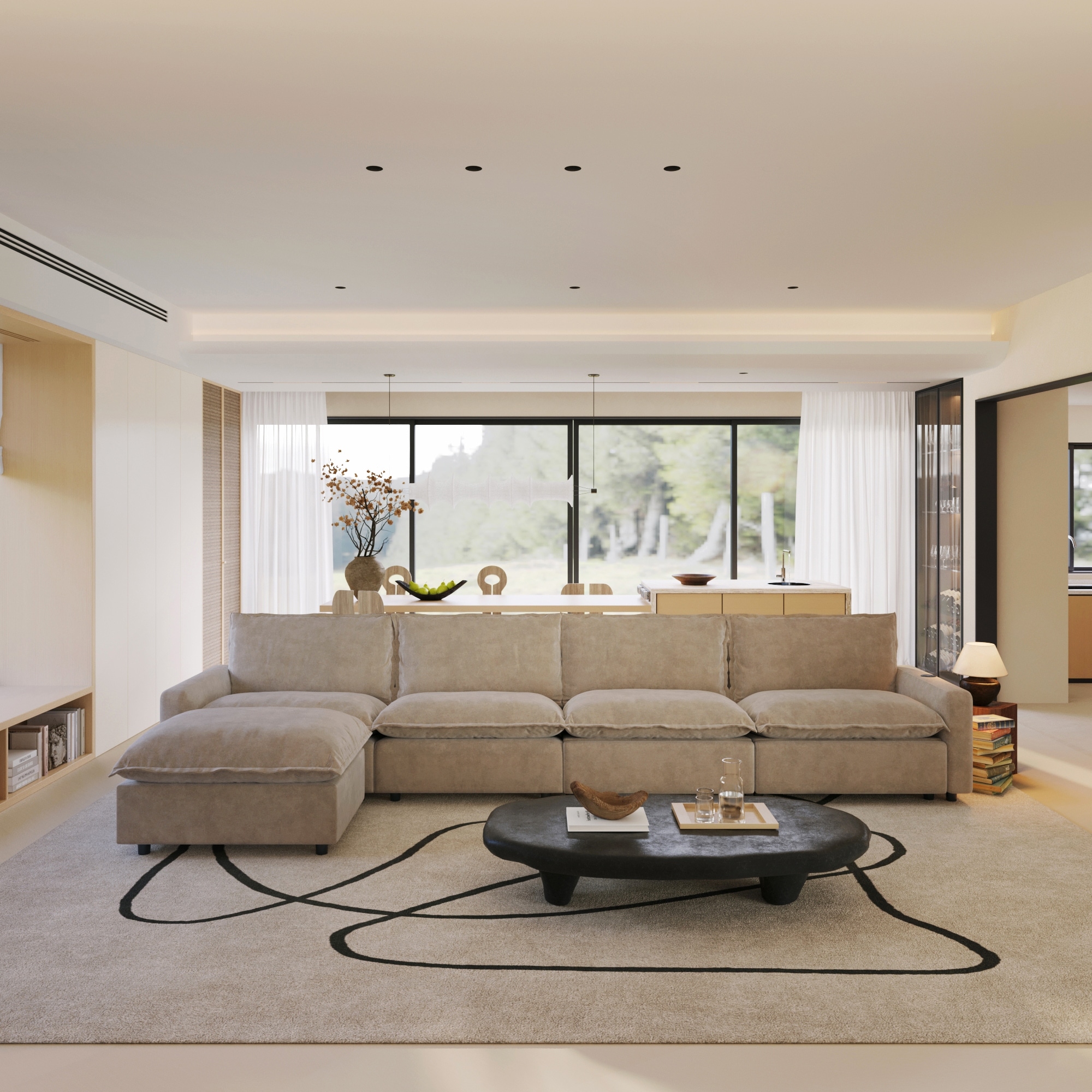 Linen Oversized Power Recliner Sofa Modular Cloud Sectional Couch With Charging