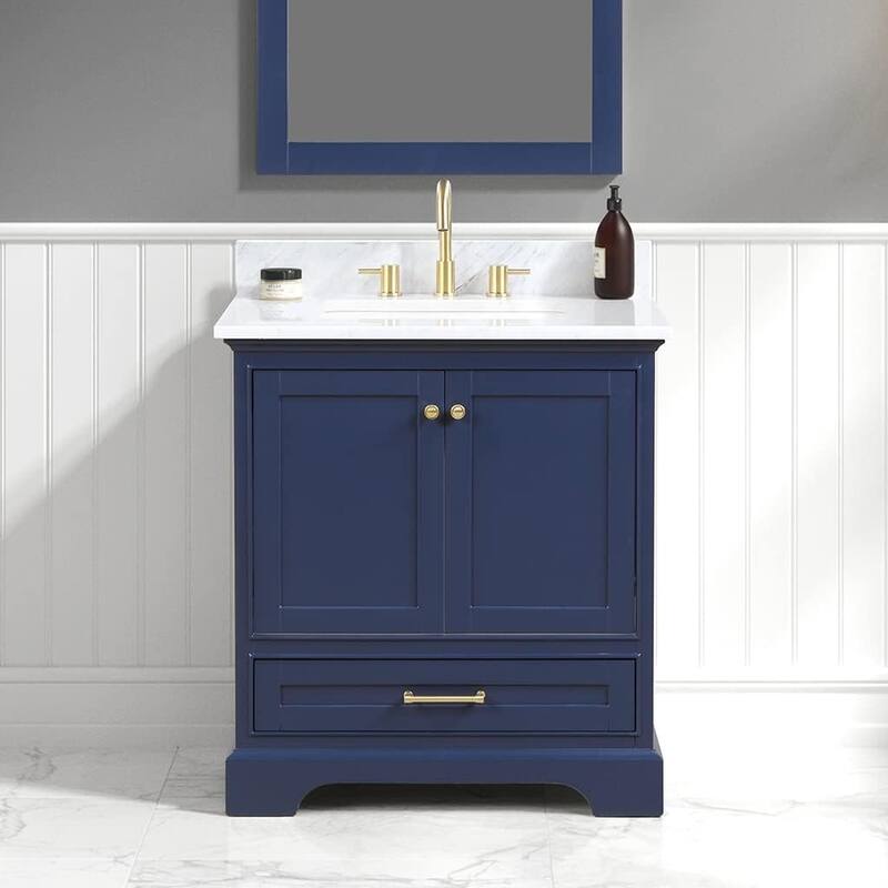 Blossom Copenhagen 30" Solid Wood Bathroom Vanity w/ Marble Top & Sink - Navy Blue - Painted