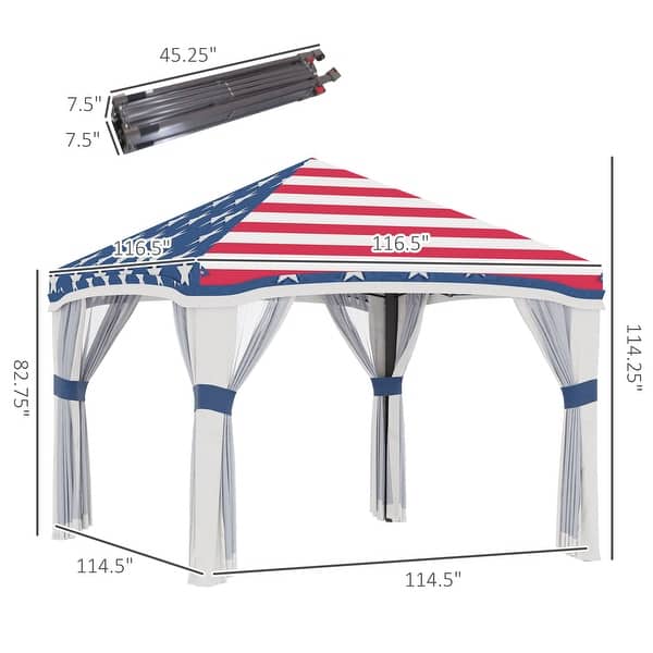 dimension image slide 1 of 3, Outsunny 10' x 10' Pop Up Canopy with Netting, Foldable Tents for Parties, Height Adjustable