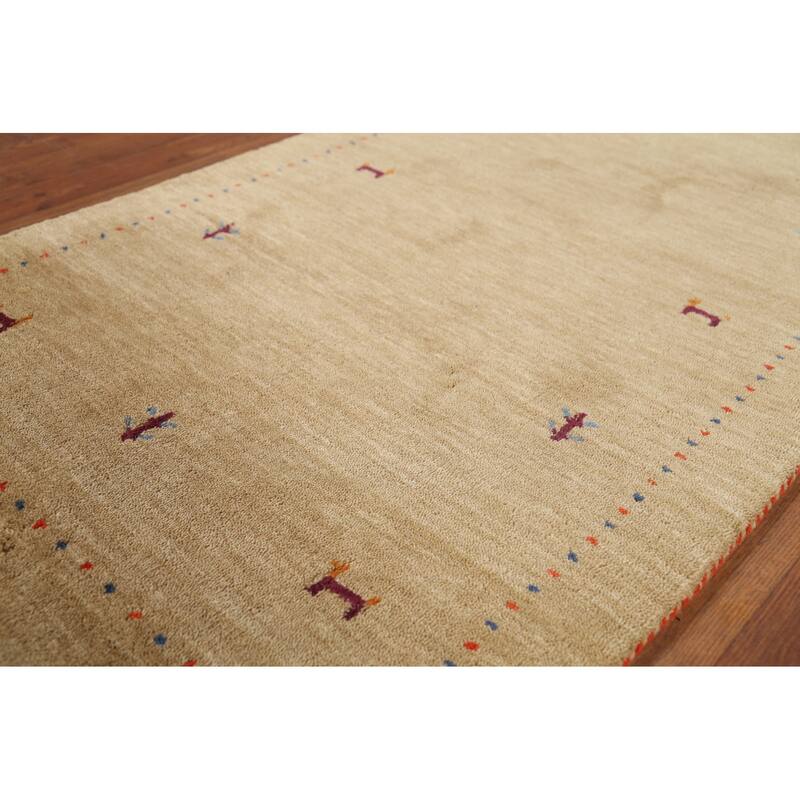 Gabbeh Indian Accent Rug Hand-Knotted Oriental Beige Wool Carpet - 2'11"x 5'3"
